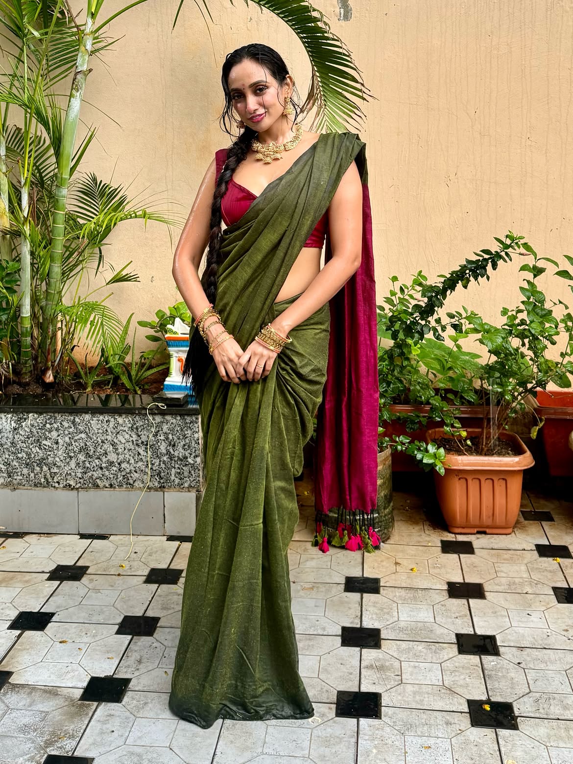 Aparna Reddy Chic Olive Saree Fashion Moment Now