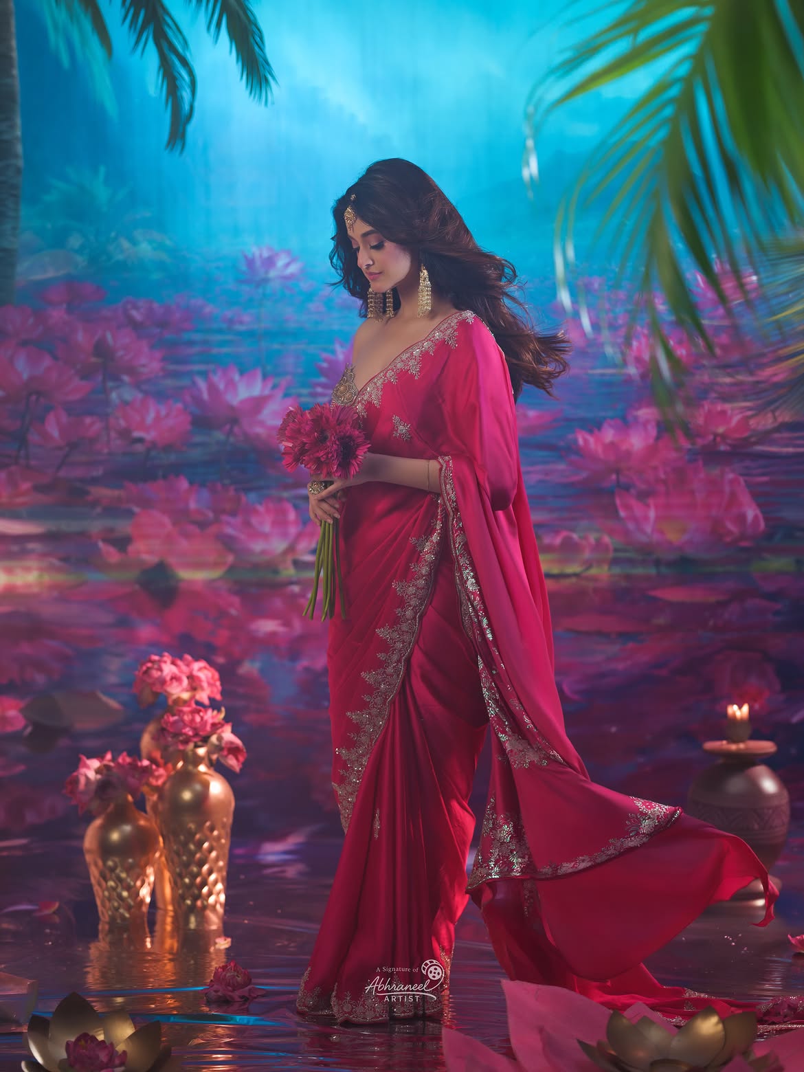 Darshana Banik Elegant Pink Saree Portrait Pose