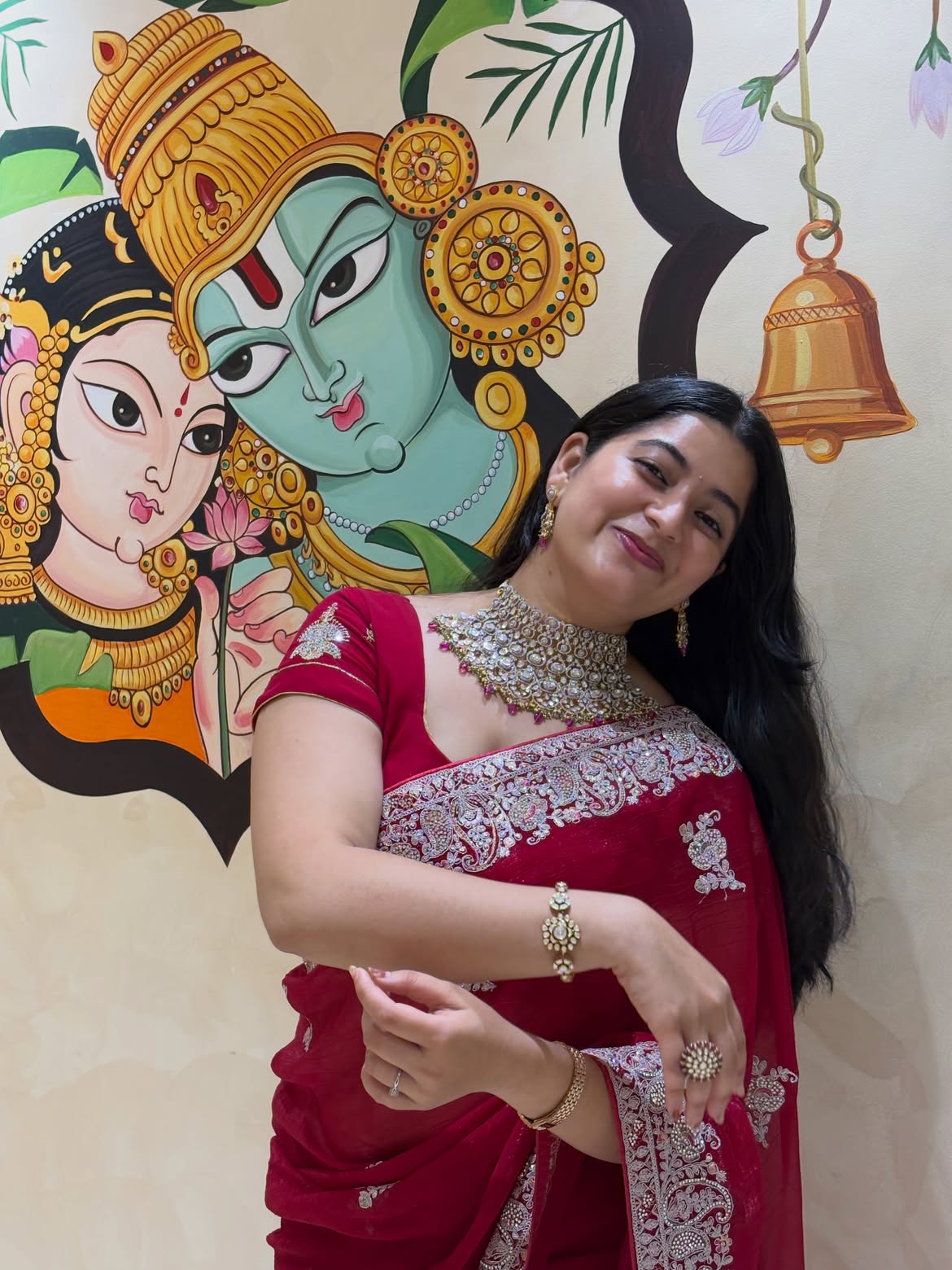 K Sudha Smiles In Regal Red Saree Portrait Look