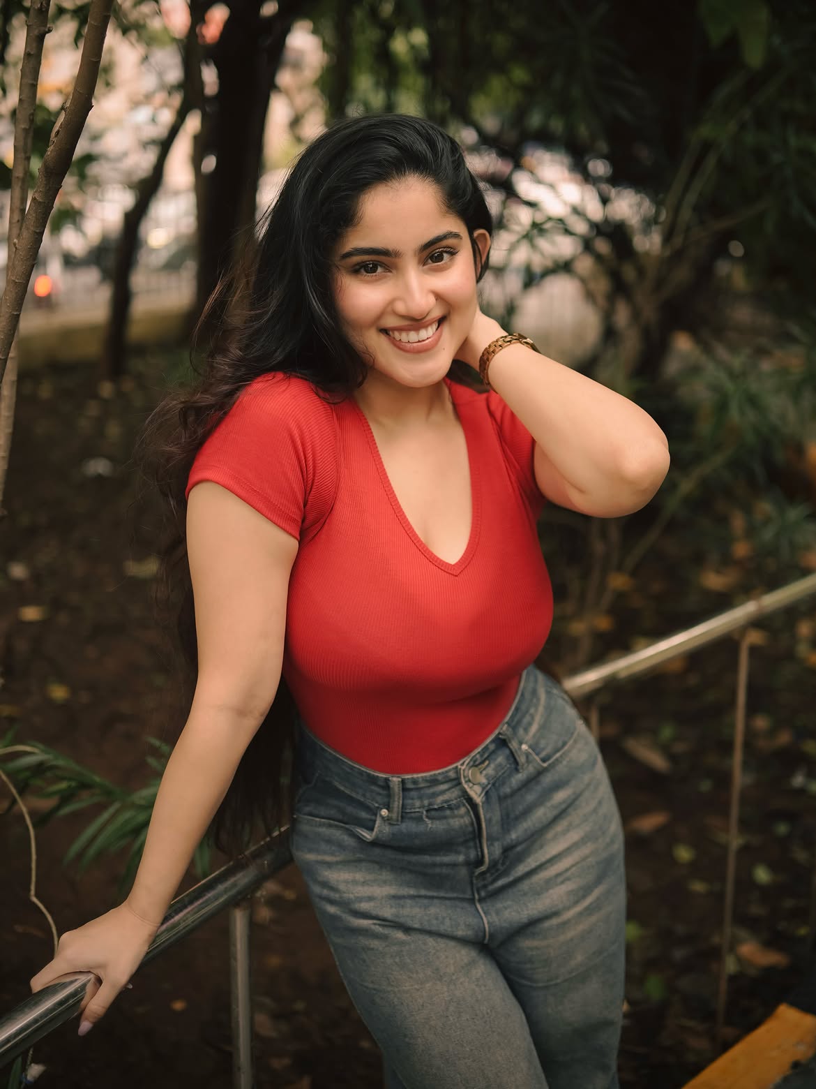 Kaavya Vurity Poses Gracefully By Garden Railing