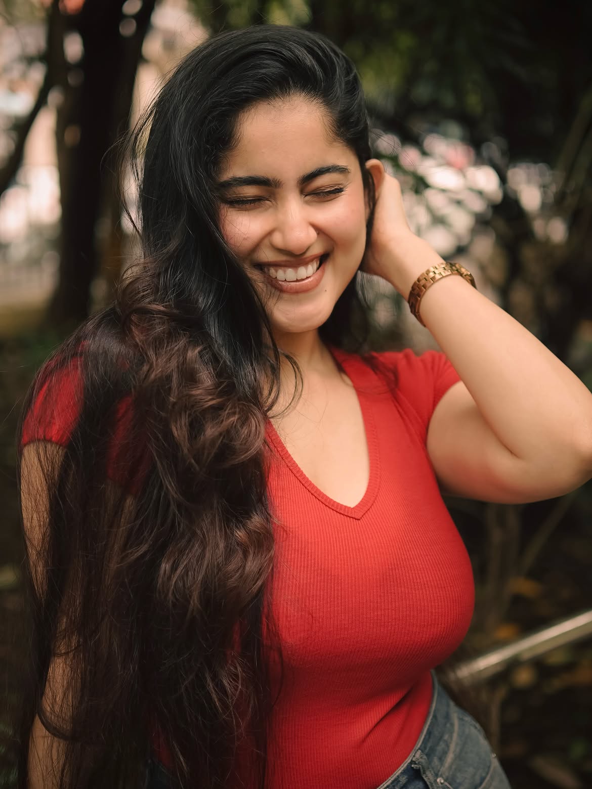 Kaavya Vurity Smiles Bright In Red Casual Style