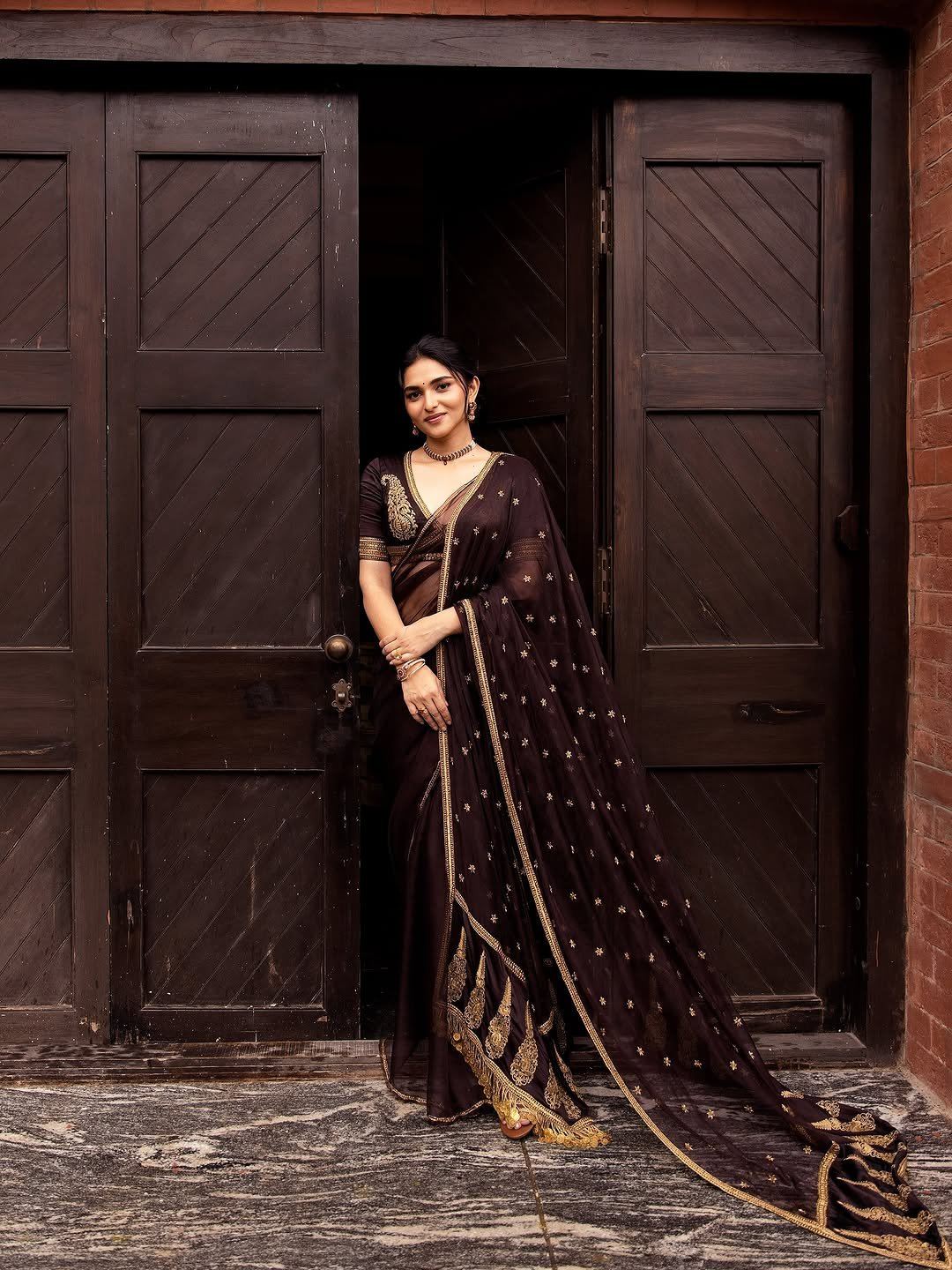 Kayadu Lohar In Elegant Black Saree Portrait Look