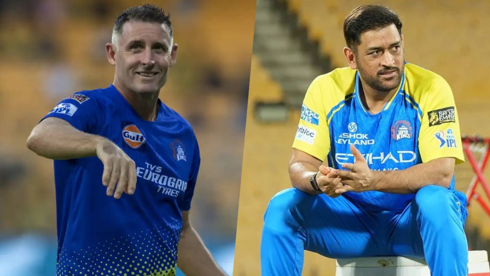 Michael Hussey and MS Dhoni at CSK Head Coach