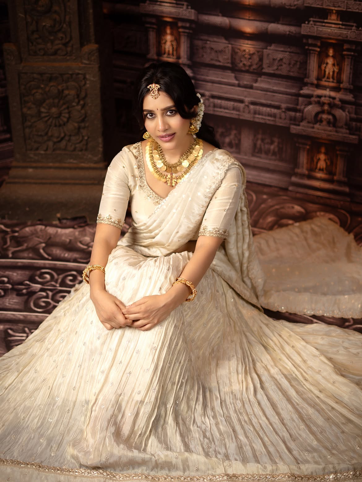 Nabha Natesh Strikes Graceful Seated Pose Inside