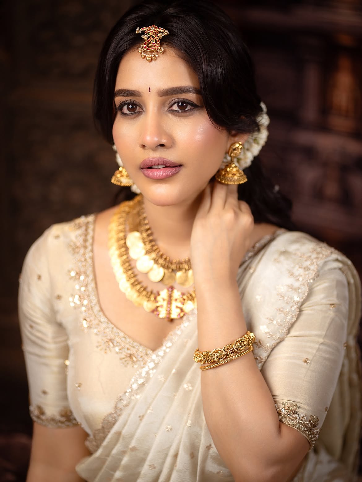 Nabha Natesh Shows Off Gold Jewellery With Grace