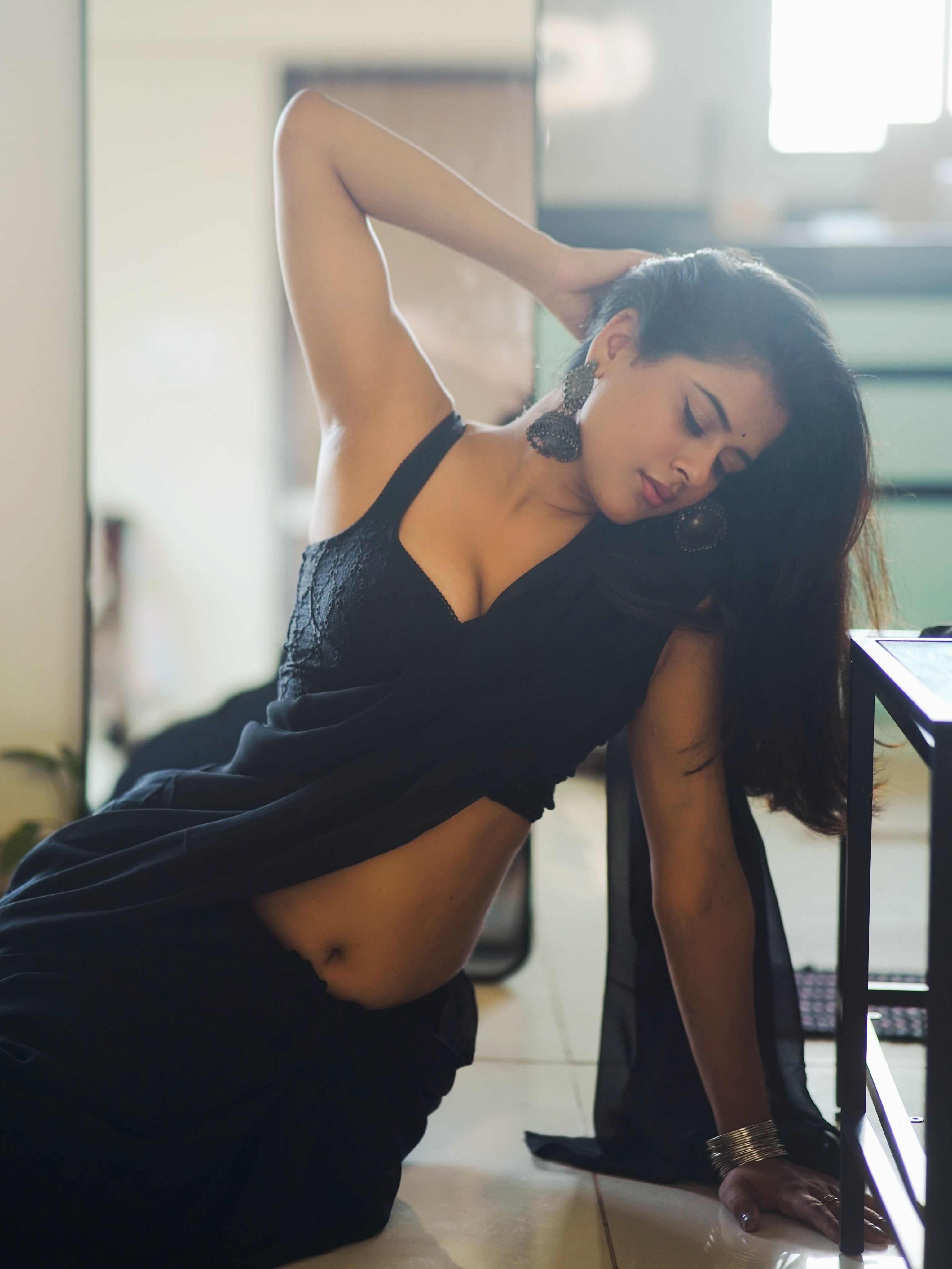 Nidhi Dudhraj Soft Glam Portrait In Black Saree