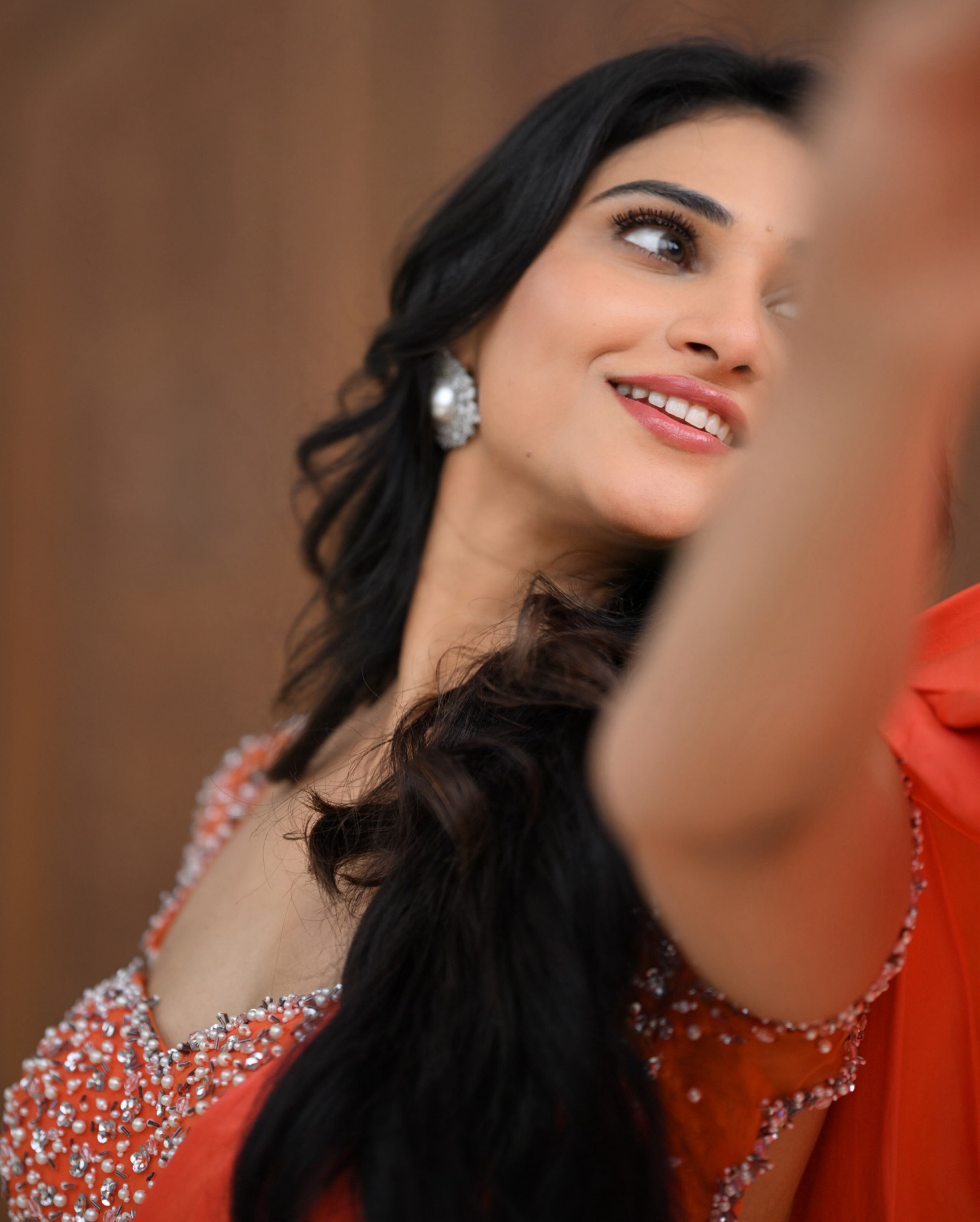 Prisha Singh Flaunts Elegant Coral Saree Portrait
