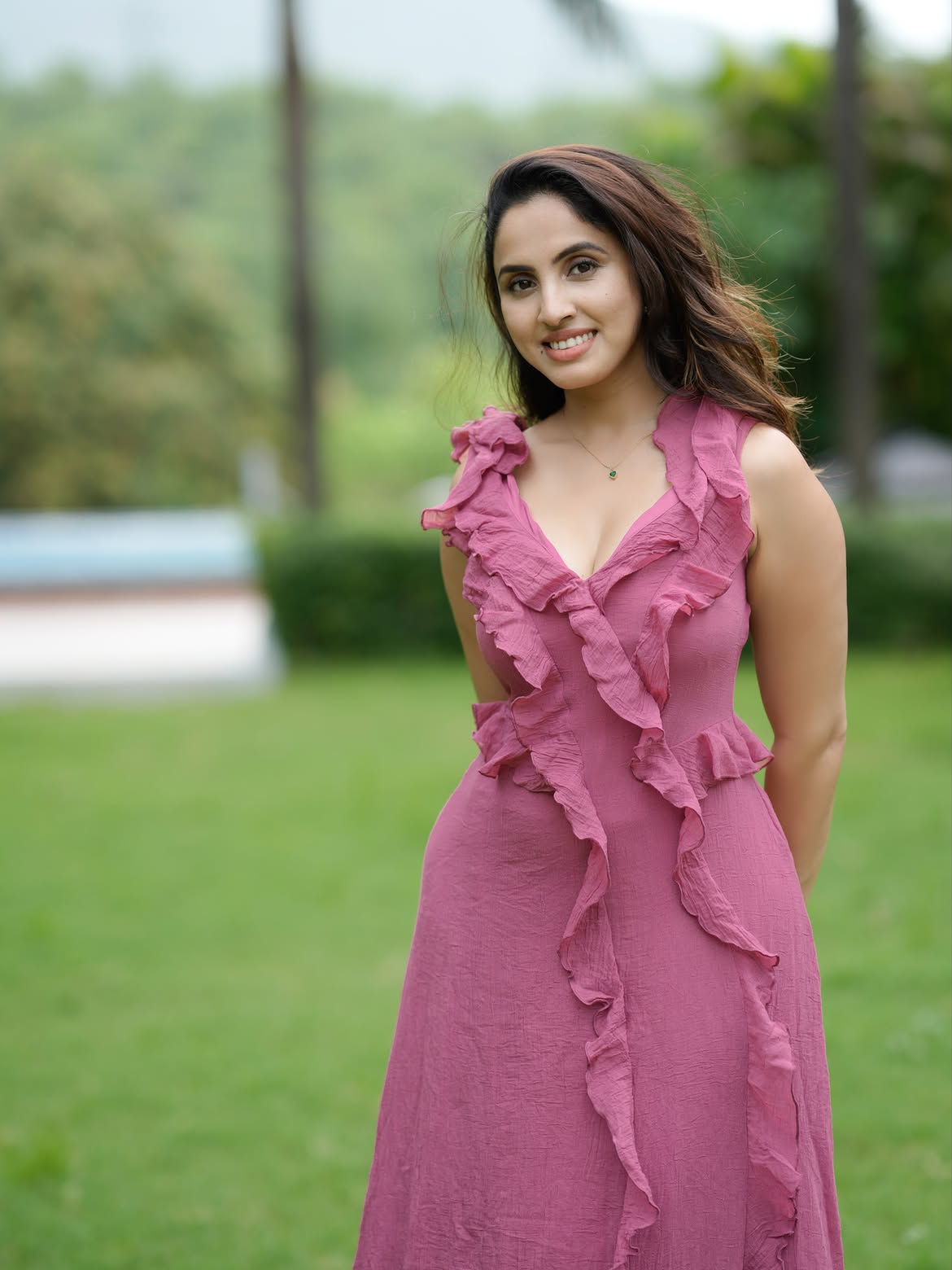 Graceful Outdoor Fashion Pose With Bright Smile Now