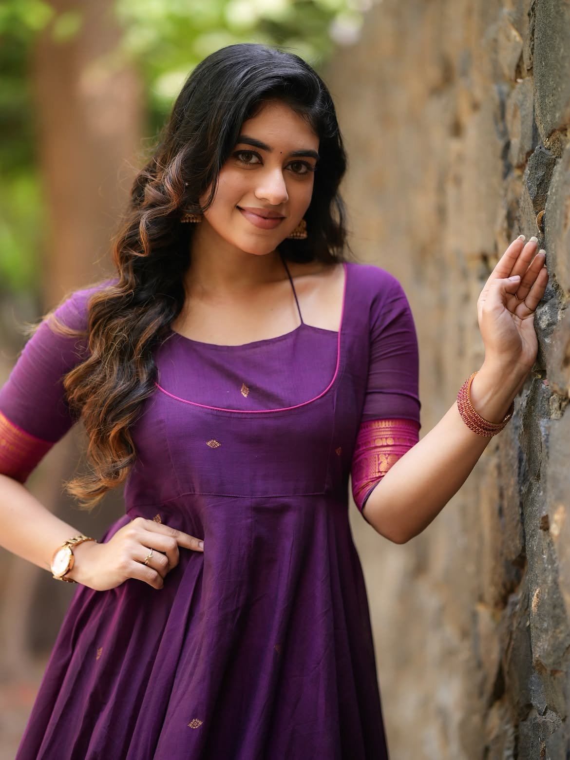 Ramya Ranganathan In Purple Dress By Stone Wall!