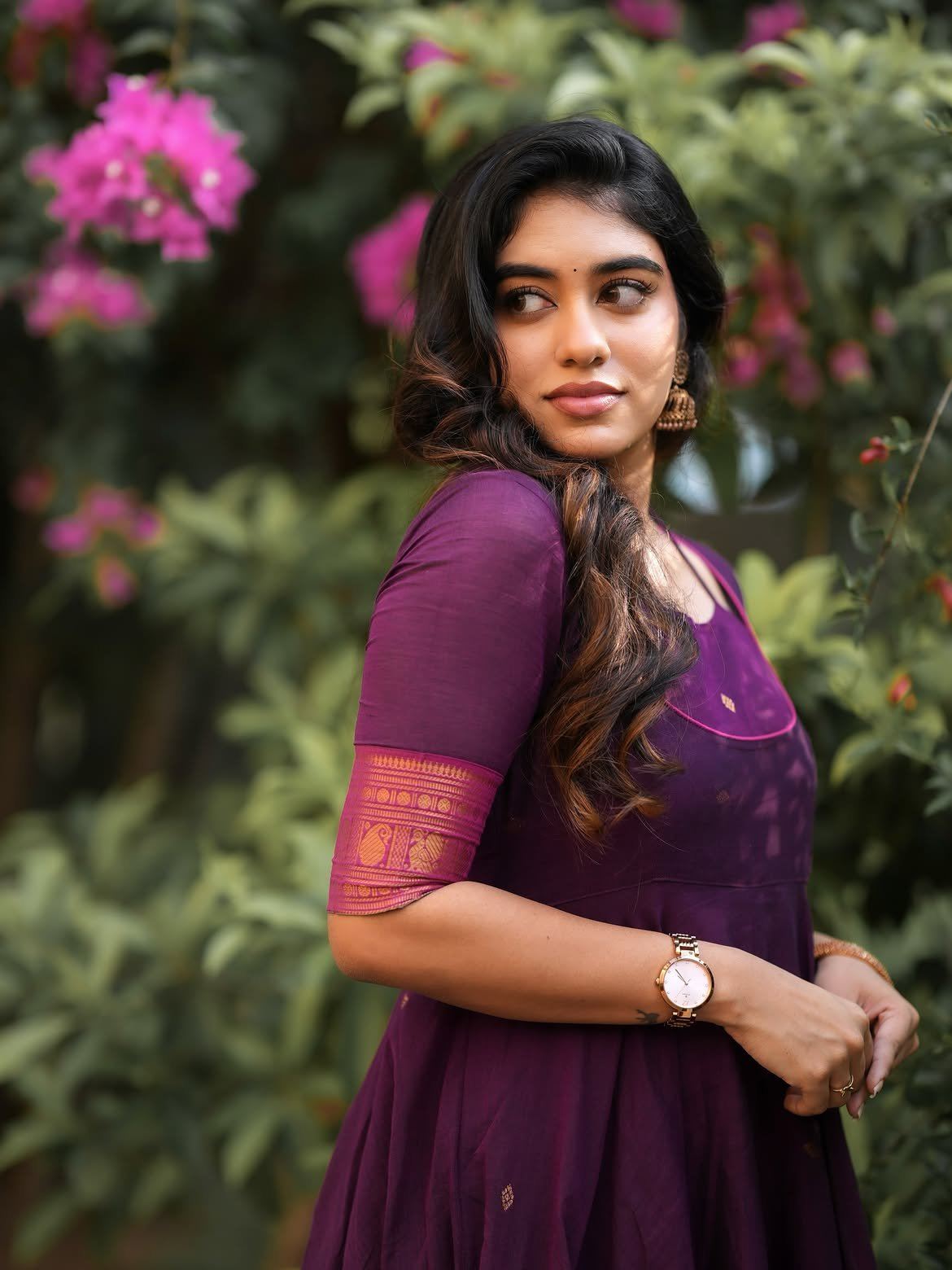 Ramya In Purple Dress With A Soft Garden Glance!