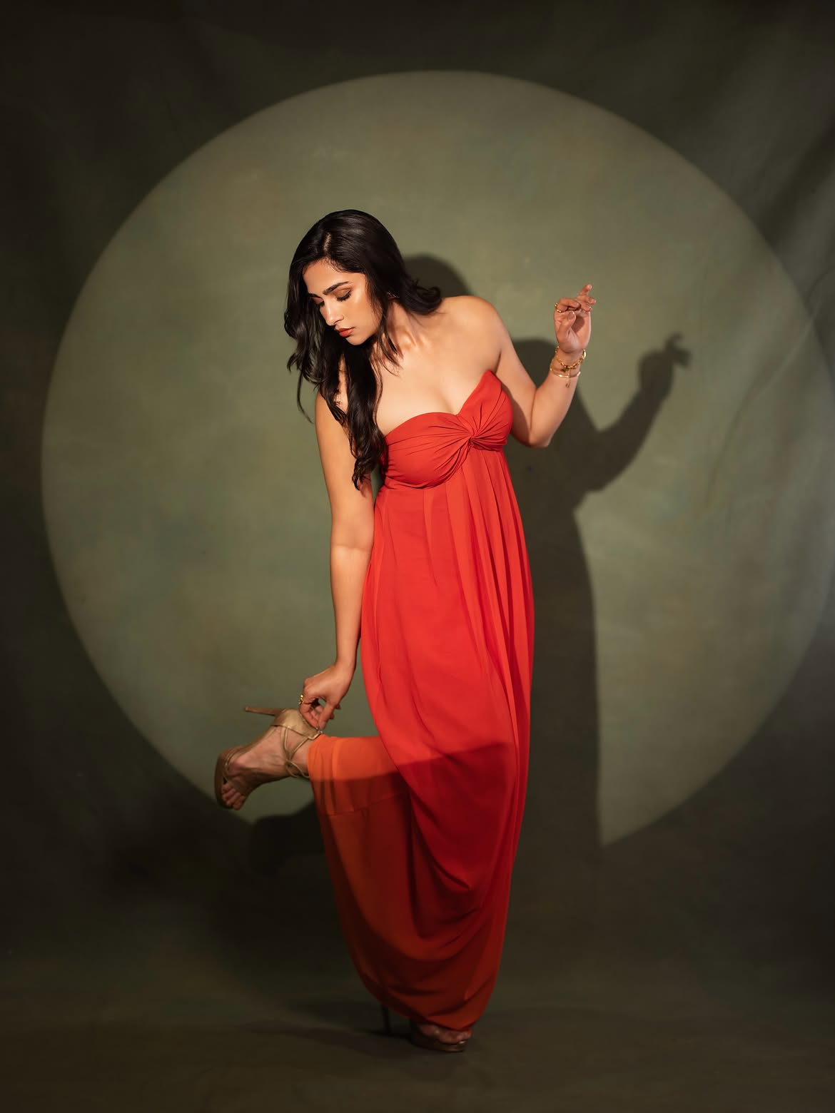 Rukmini Vasanth Fierce Expression In Scarlet Dress