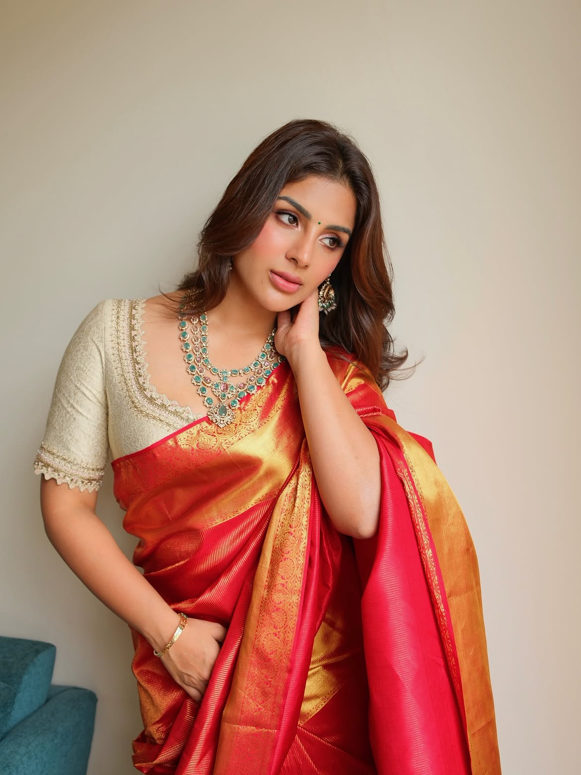 Samyuktha Menon In Regal Red Silk Saree Style