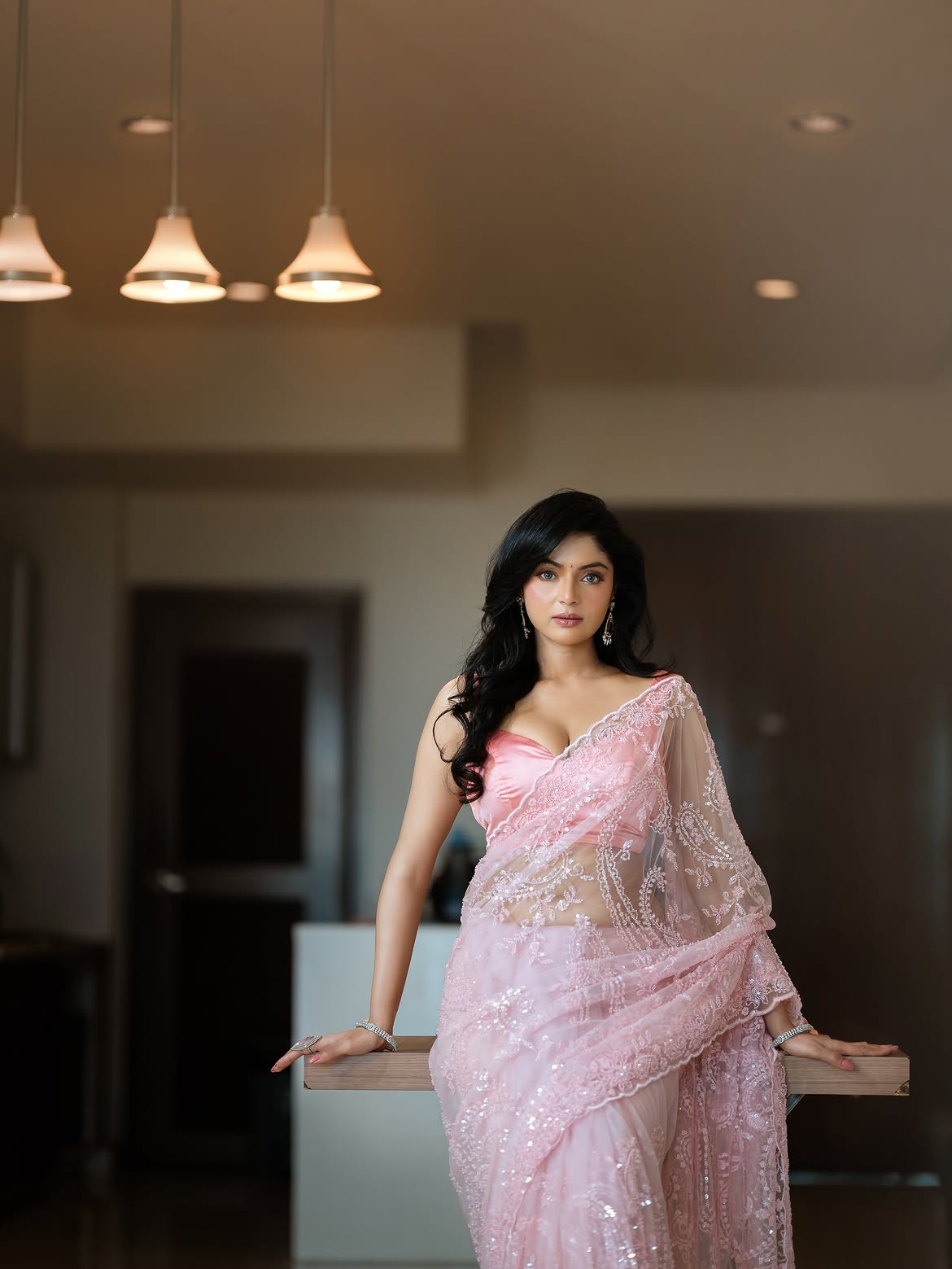 Sanam Shetty Elegant Pink Saree Portrait Look
