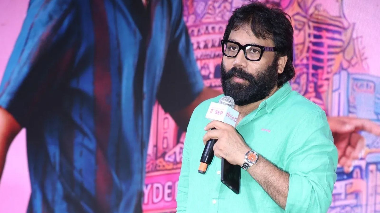 Sandeep Reddy Vanga at the Romanchikam pre-release event with Vijay Deverakonda