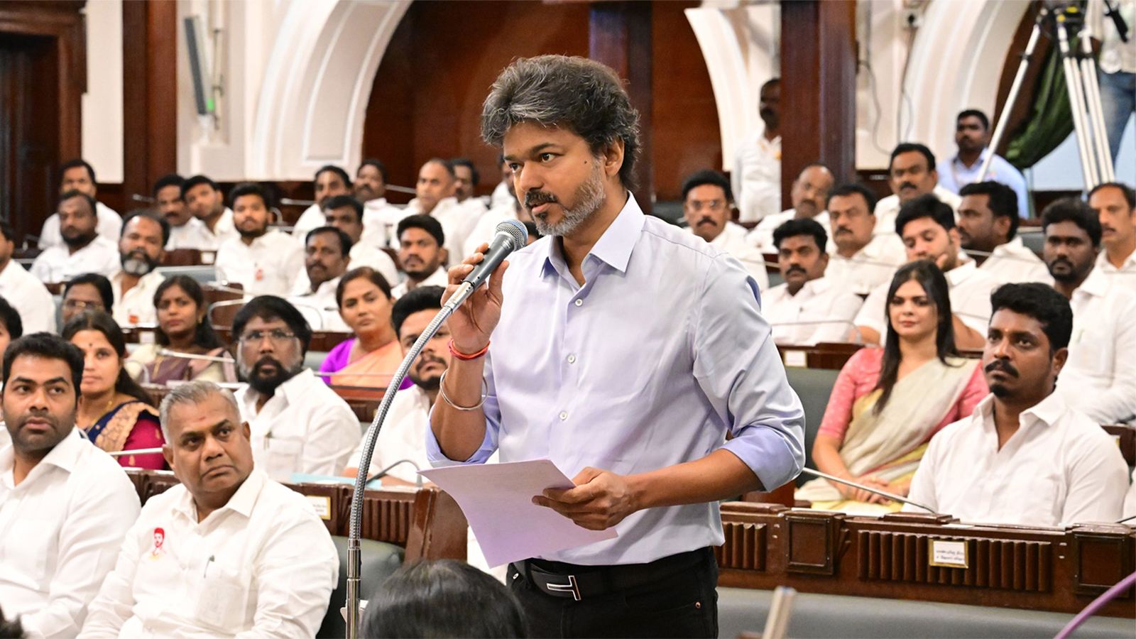 Thalapathy Vijay during a TVK political event