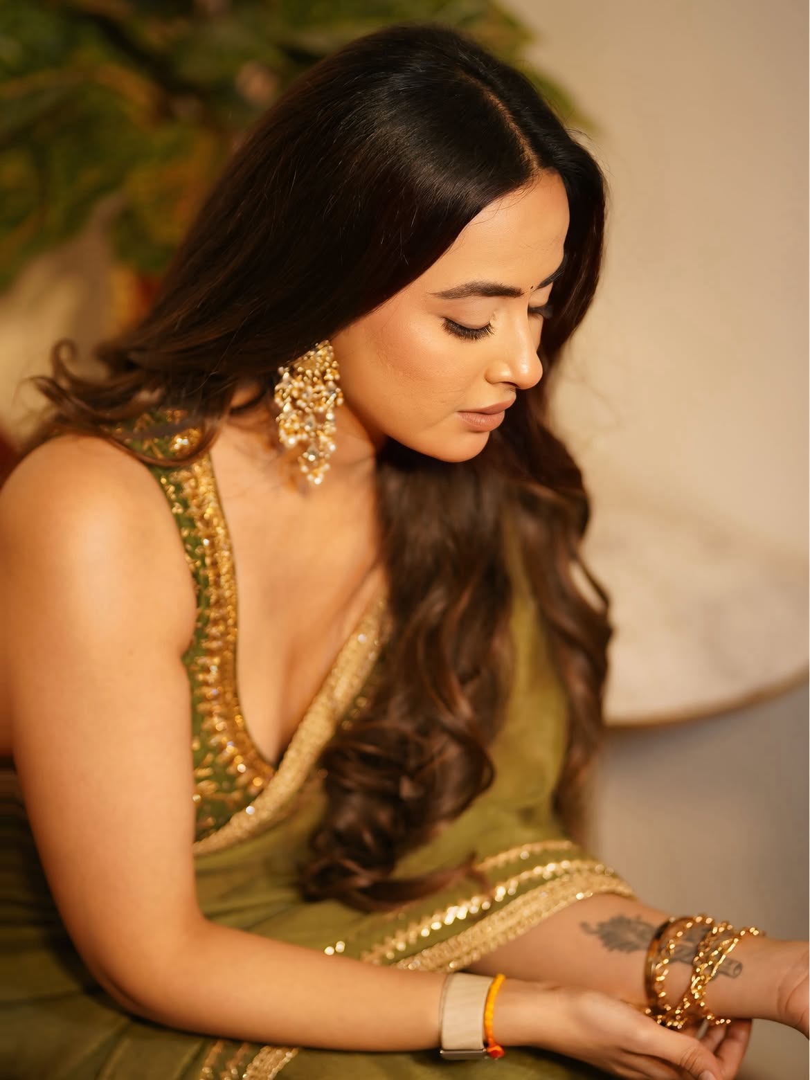 Amiksha Pawar Stuns In A Deep V Neck Desi Outfit