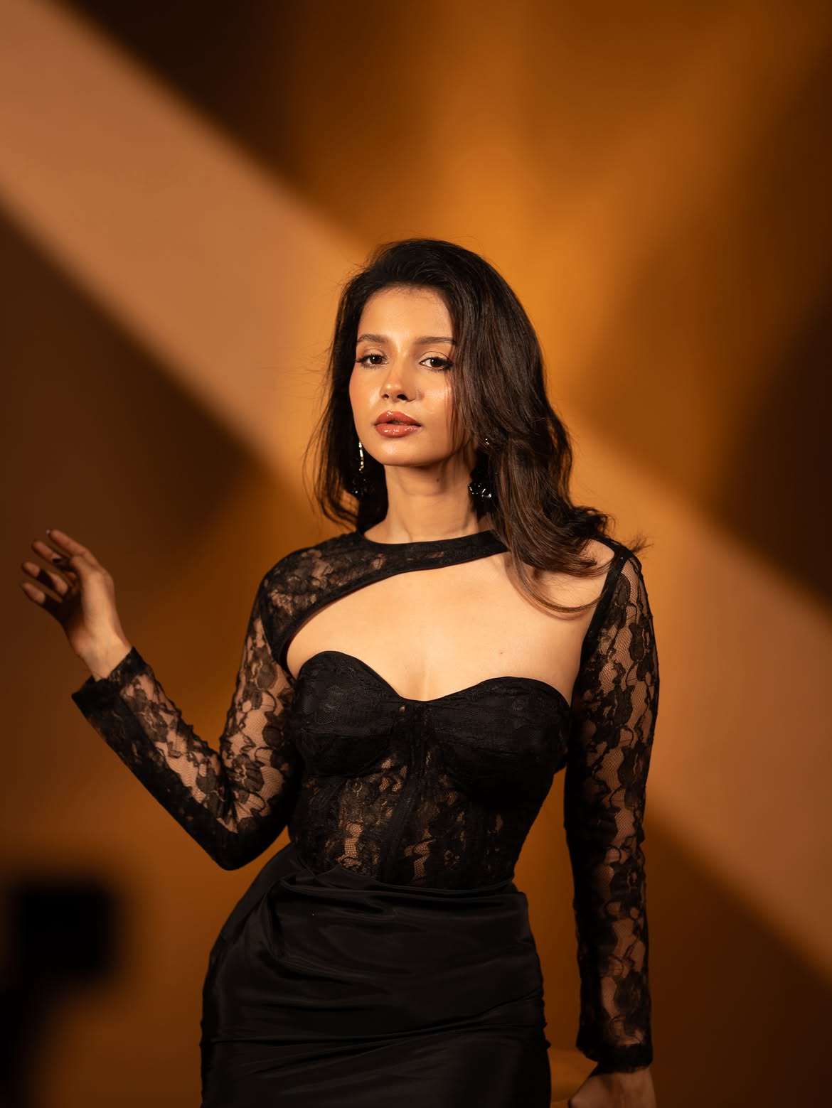Angana Roy Flaunts High Slit Black Satin Dresses