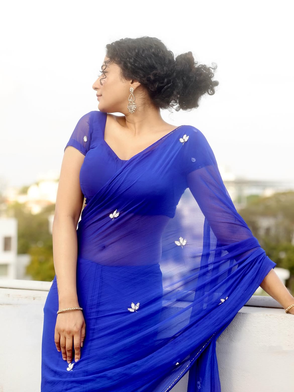 Anjali Prabhakaran In A Blue Saree Pose