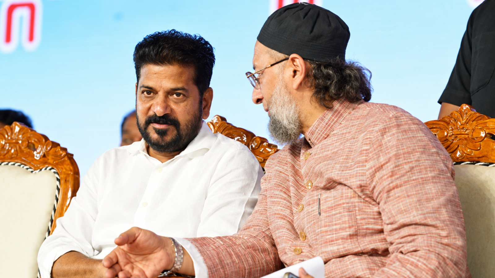Asaduddin Owaisi and Revanth Reddy at a public event