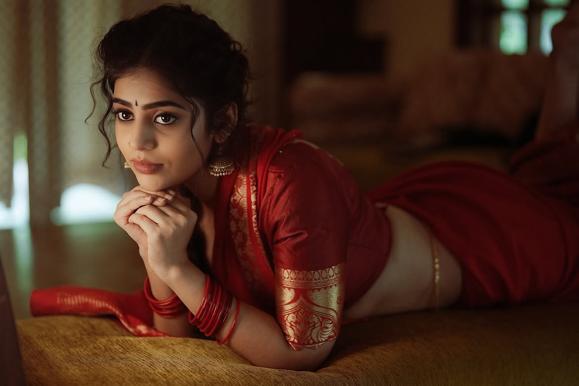 Bandhavi Sridhar Gives A Soft Gaze In Red Saree