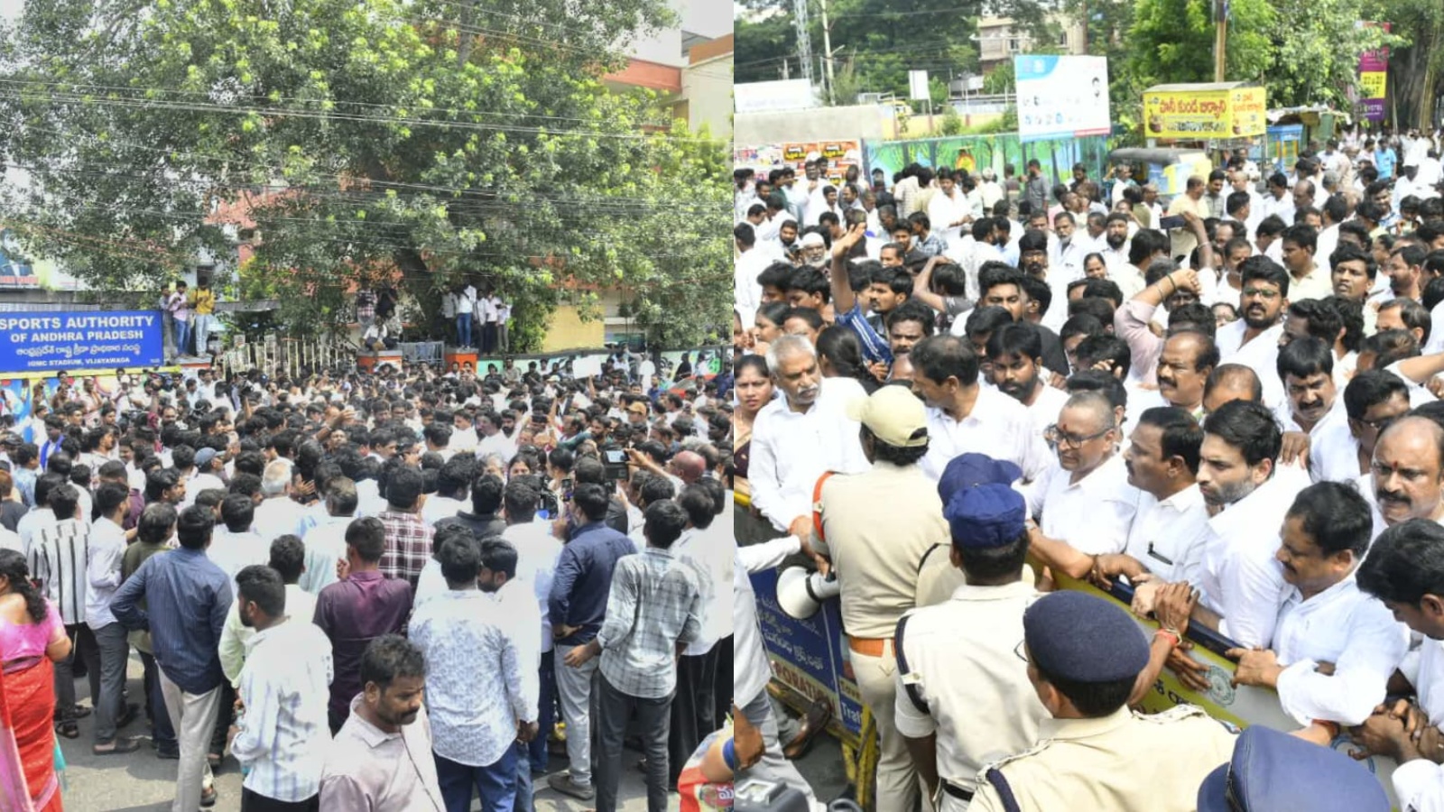 Mega DSC sports quota YSRCP protest in Vijayawada