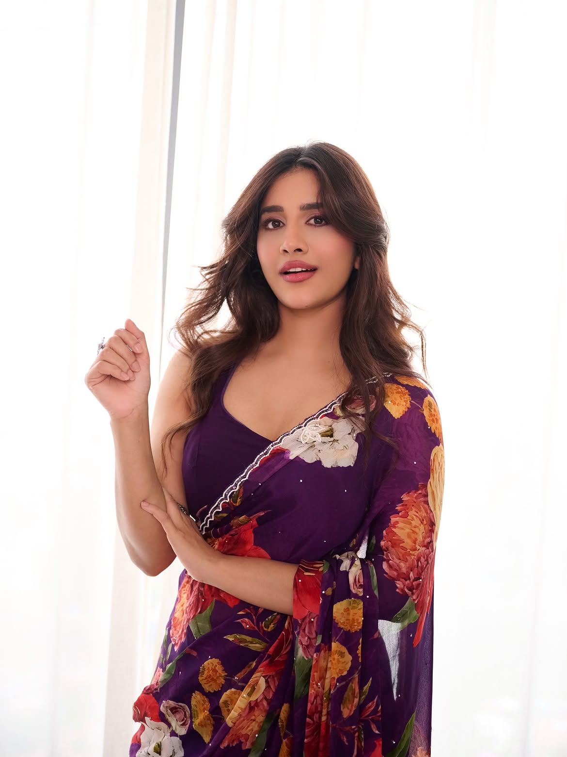 Nabha Natesh Looks Gorgeous In Floral Saree Look