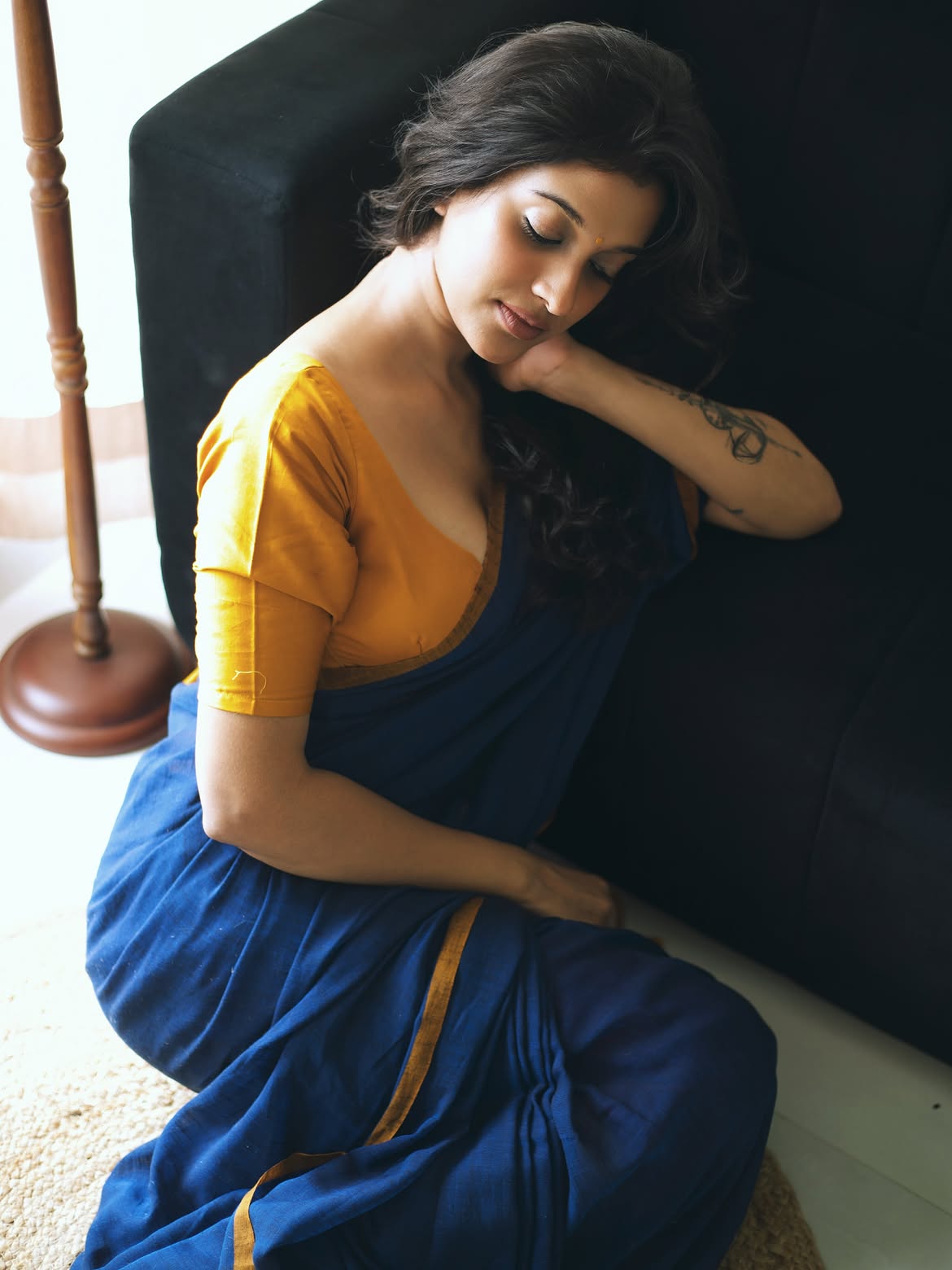 Nimrit Kaur Posing In Royal Blue Cotton Drapes