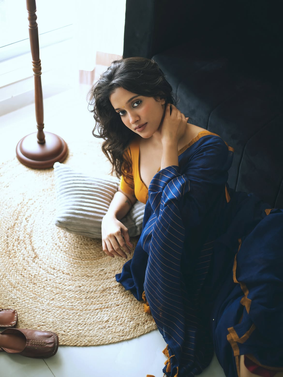 Nimrit Kaur Posing In Royal Blue Cotton Drapes