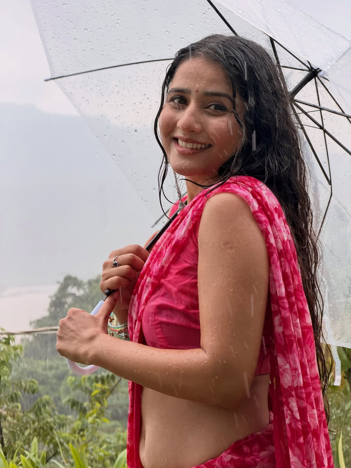 Payal Gupta Touching Wet Hair In A Monsoon Shoot