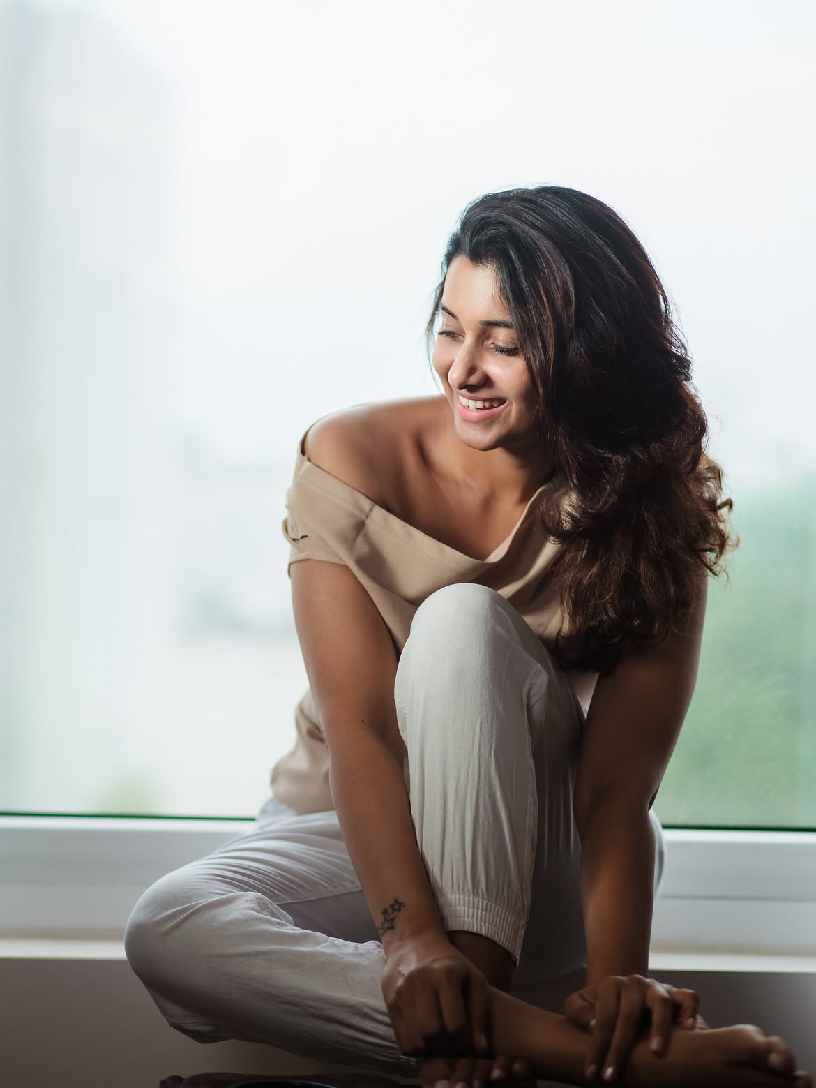 Priya Bhavani Shankar Posing In Soft White Pants