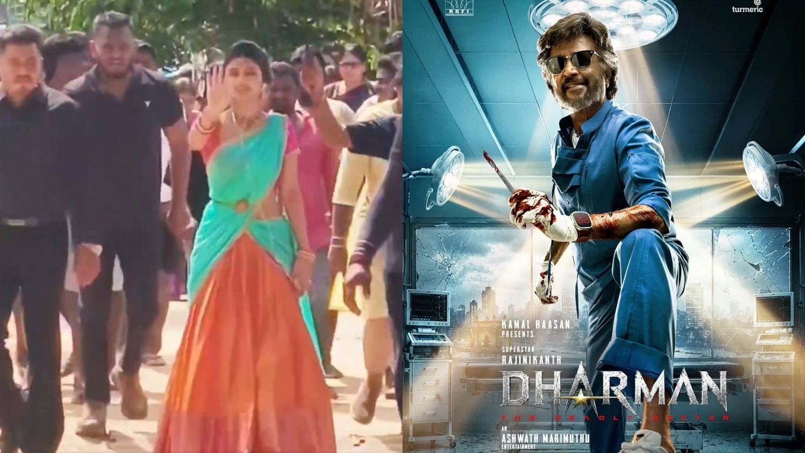 Sreeleela spotted on Rajinikanth's Dharman Mysuru sets