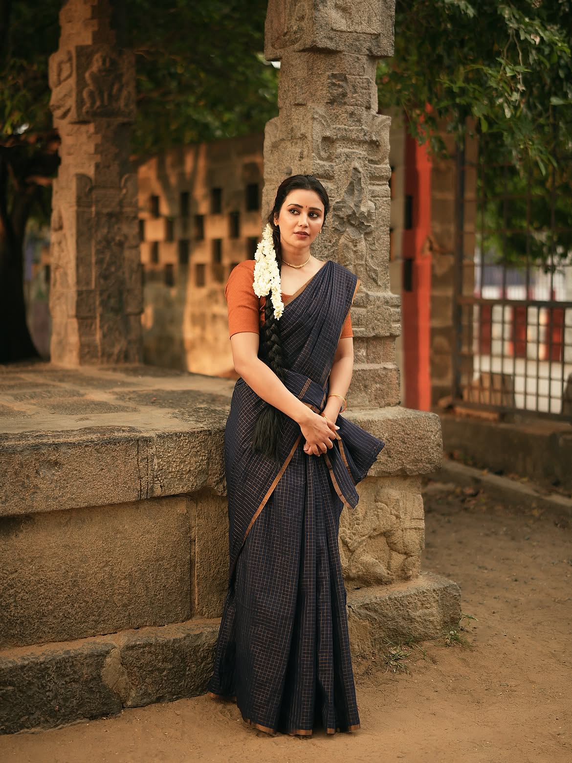 Anaira Gupta Smiles Beside An Old Stone Pillar!!