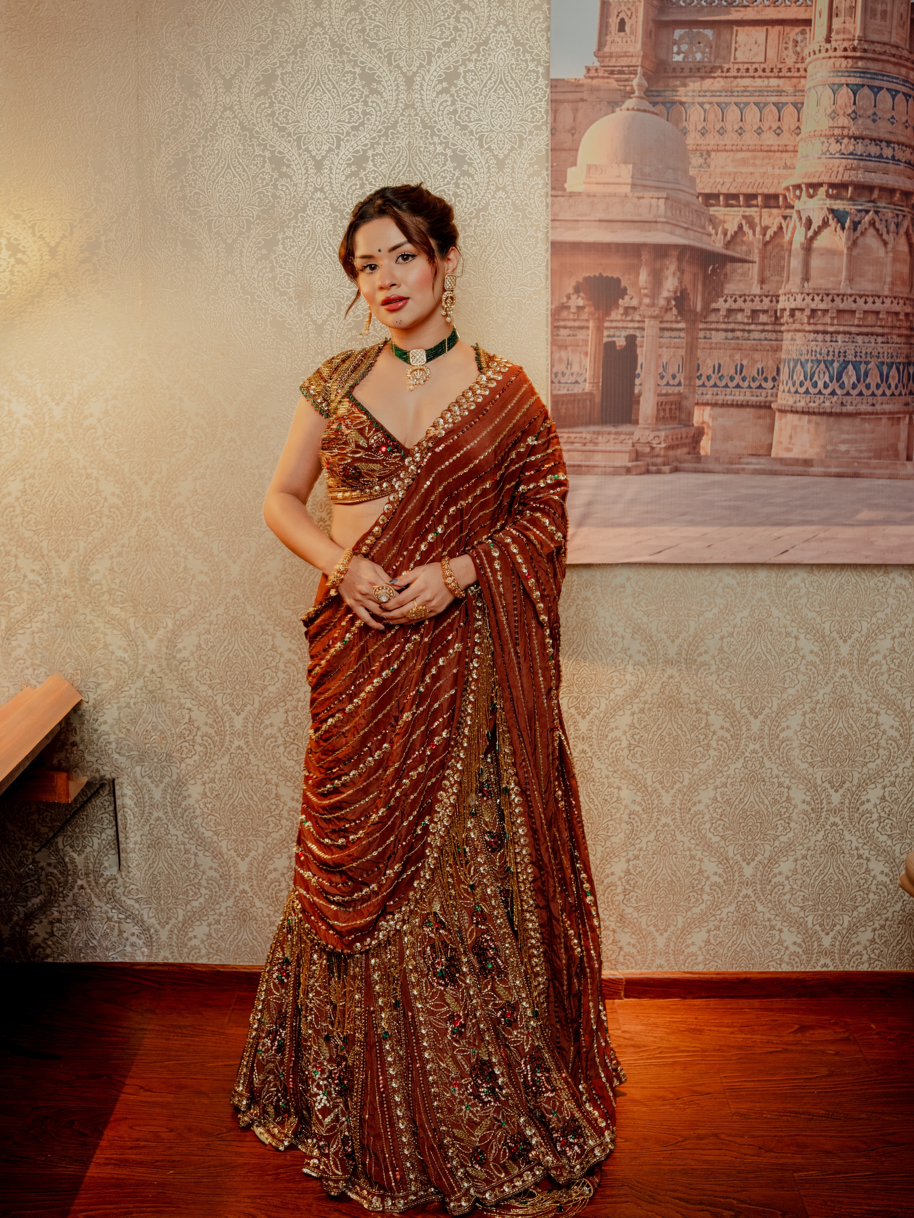 Avneet Kaur In Brown Drape Pose With Chic Grace