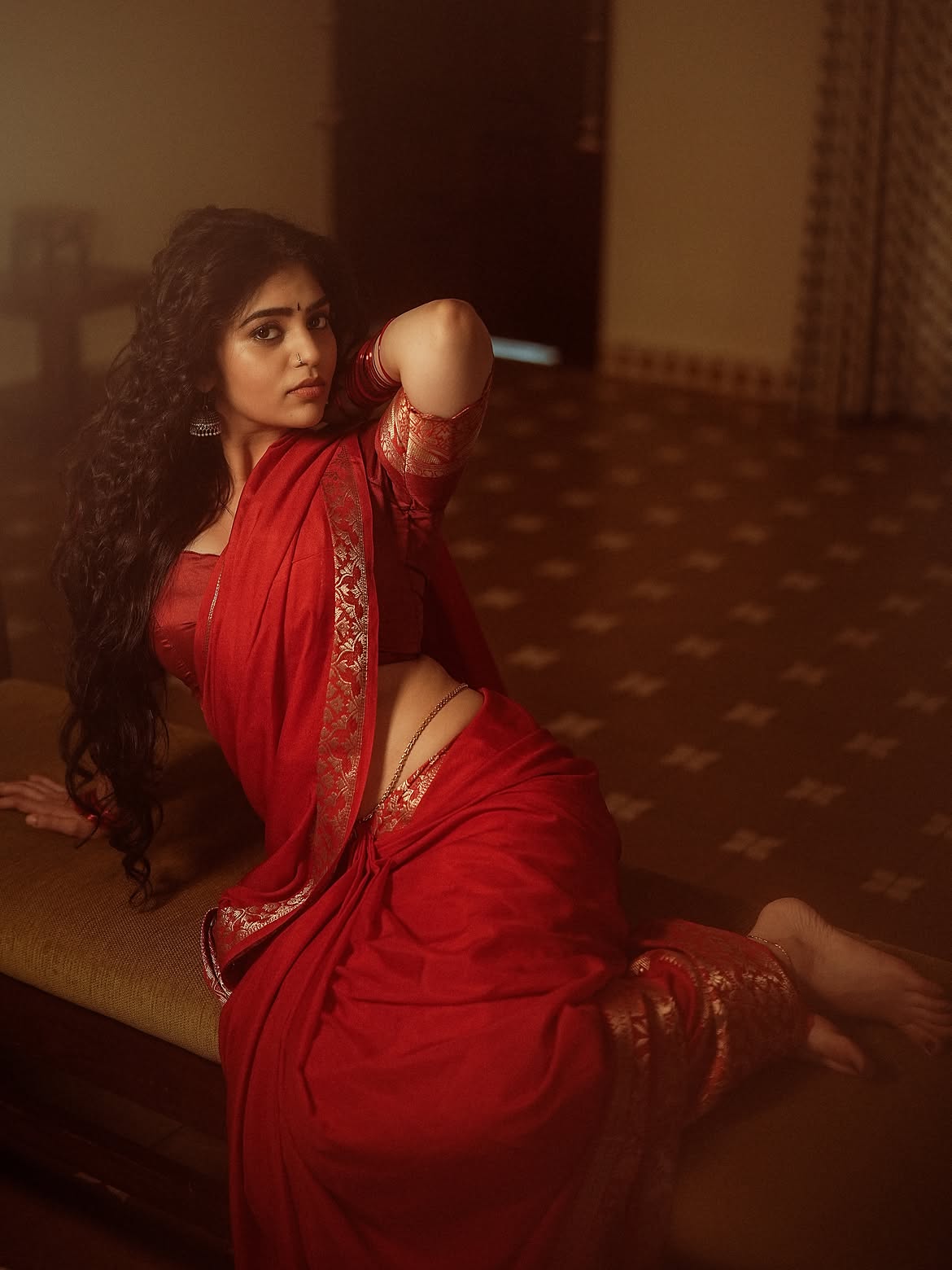 Bandhavi Sridhar Poses In A Rich Red Saree Look!