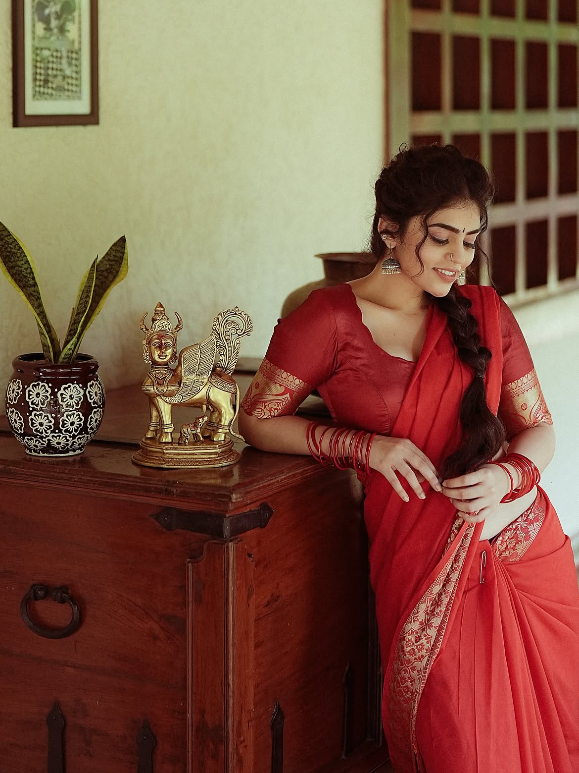 Bandhavi Sridhar Smiles In A Classic Red Saree!!