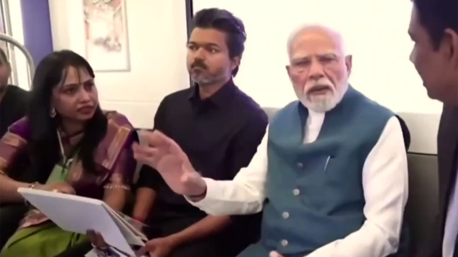 Vijay and PM Modi during Chennai Metro ride