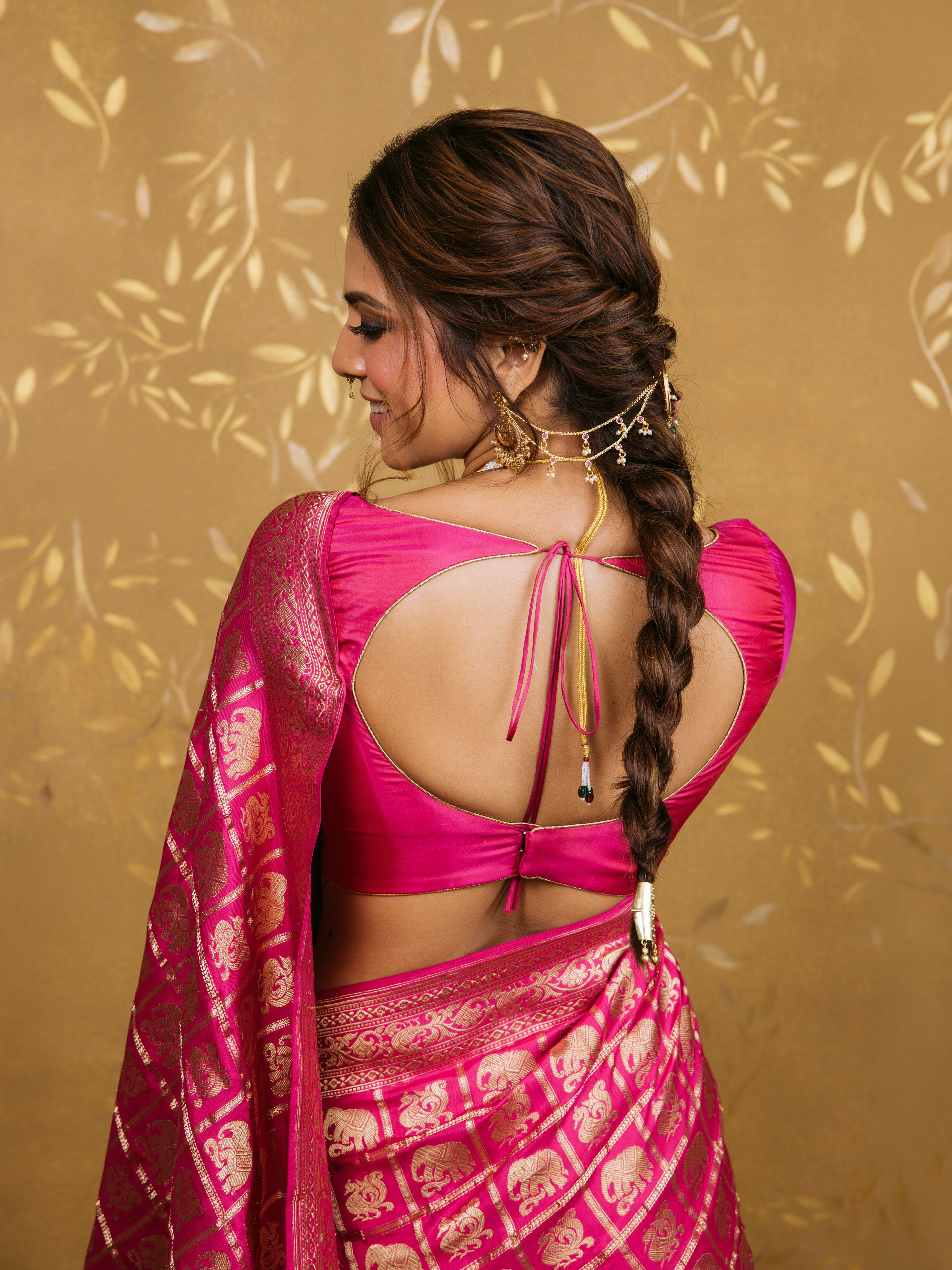 Malavika Mohanan Shows Her Pink Silk Back Blouse
