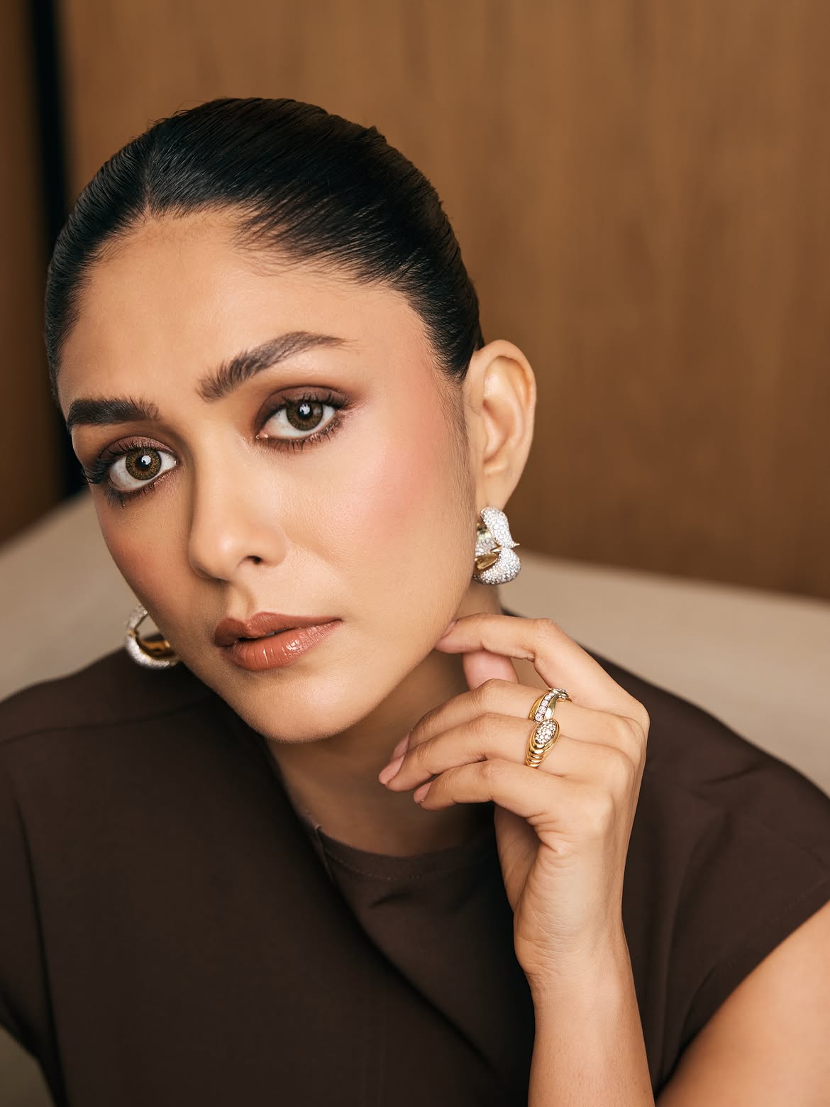 Mrunal Thakur Poses With Fierce Eyes In Mocha