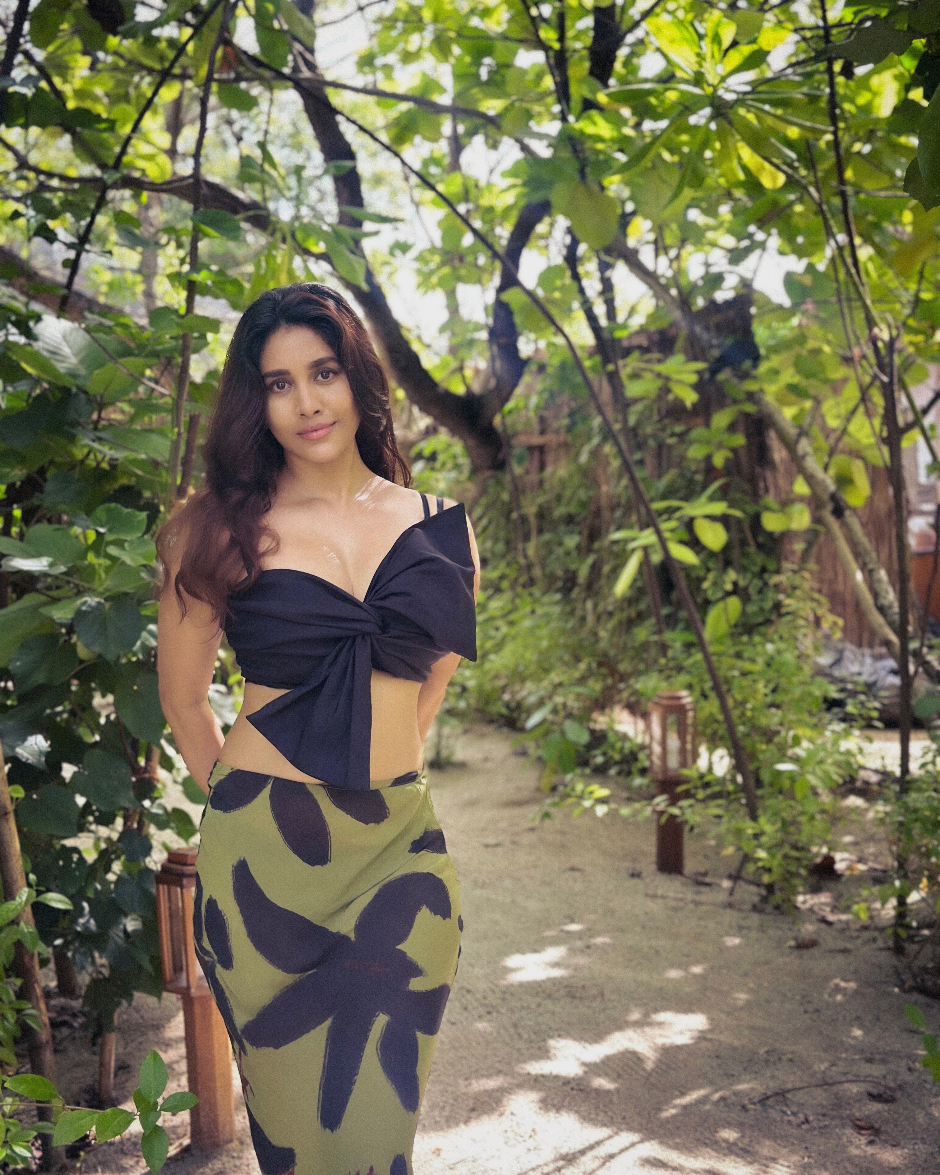 Nabha Natesh Stuns In A Black Knot Crop Top Look