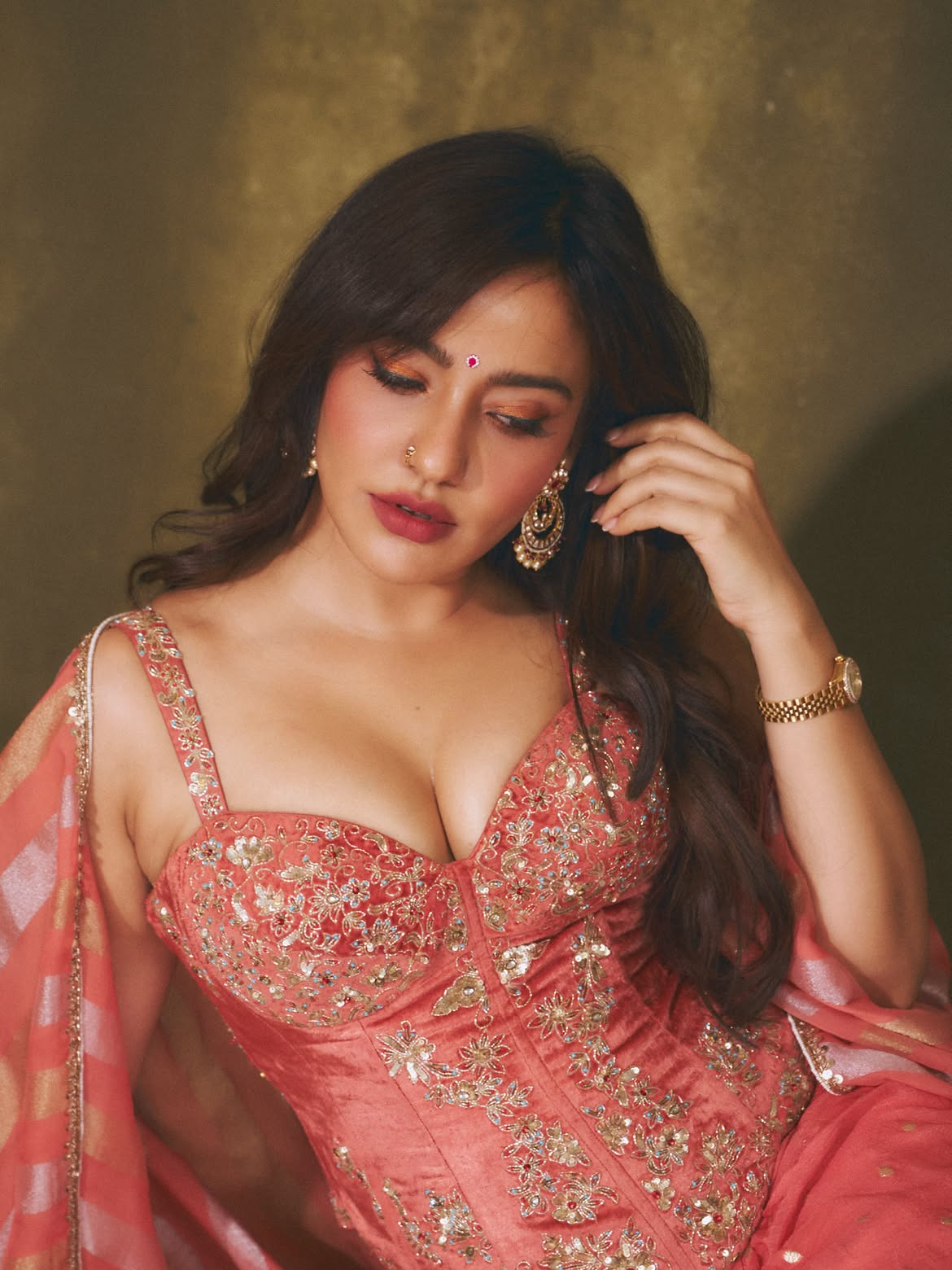 Neha Sharma Looks Down In A Coral Pink Outfit!!!
