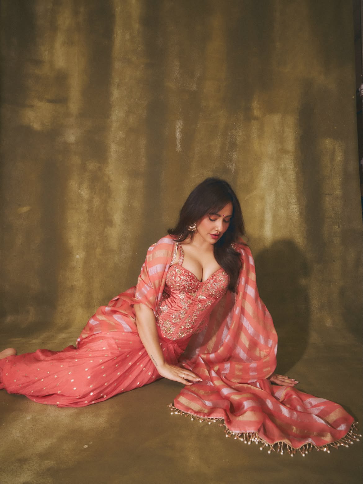 Neha Sharma Wears A Gold Embroidered Pink Bodice