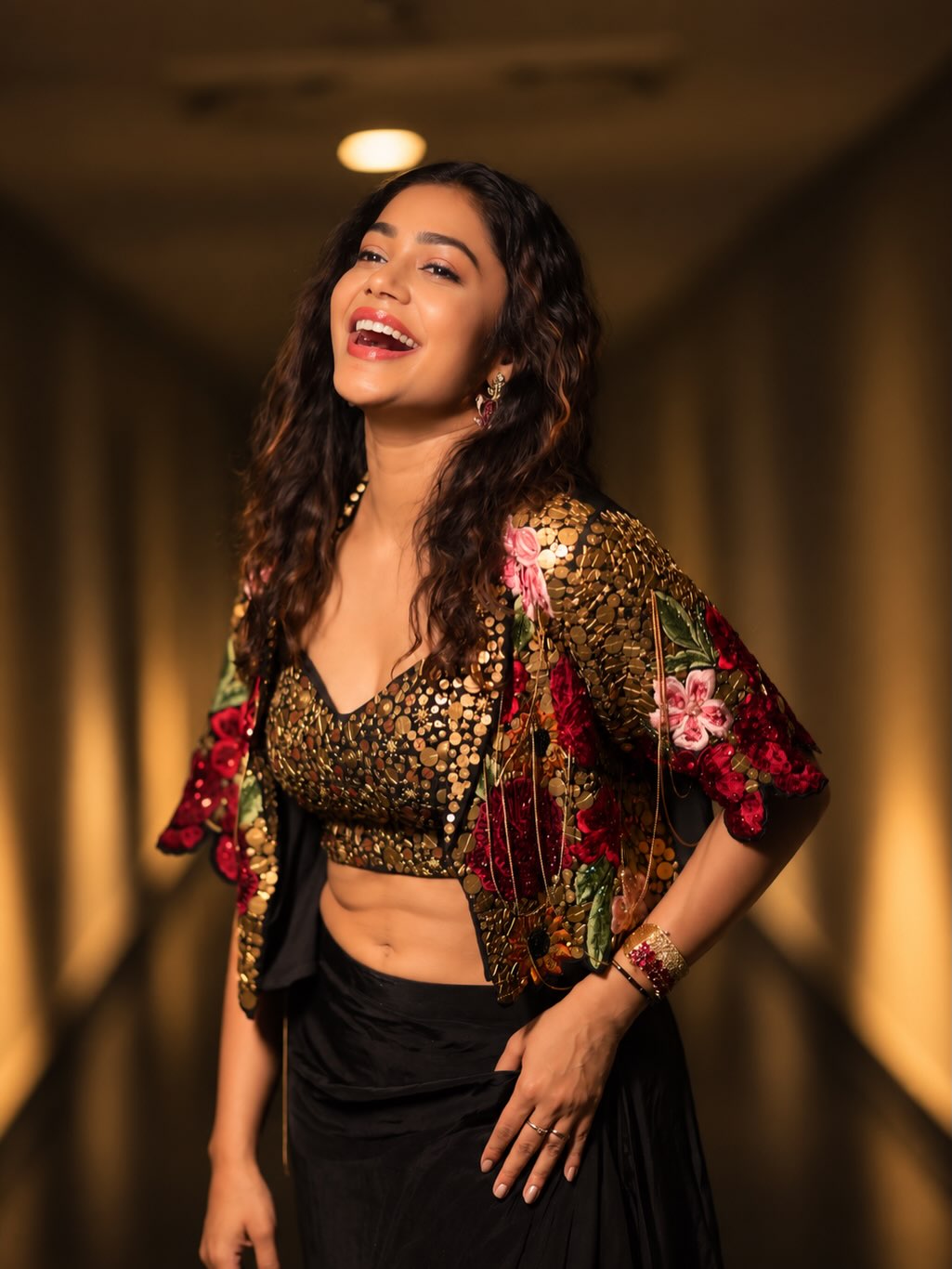 Payal Poses With Hand On Her Black Draped Skirt!