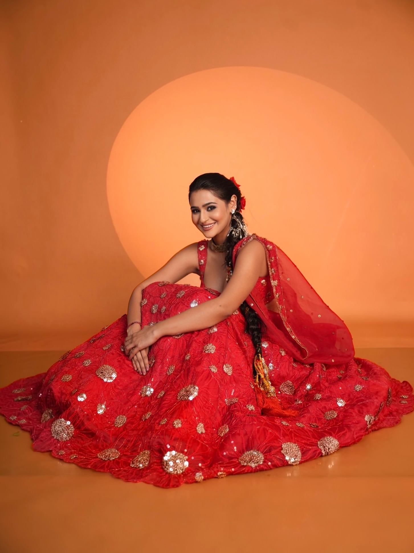 Prakriti Pavani Smiles Soft In Festive Red Glow