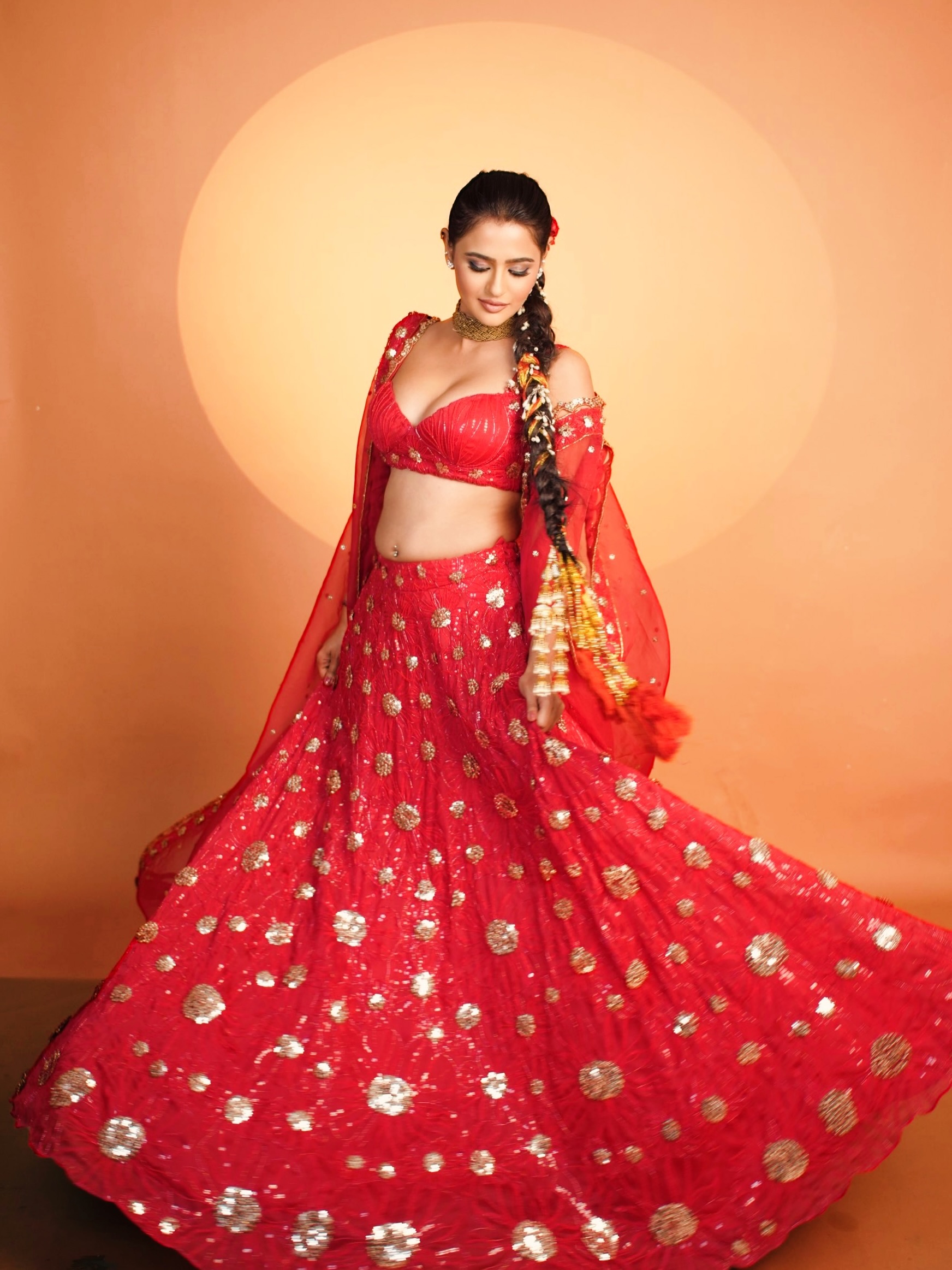 Prakriti Pavani Twirls In A Sparkly Red Lehenga!