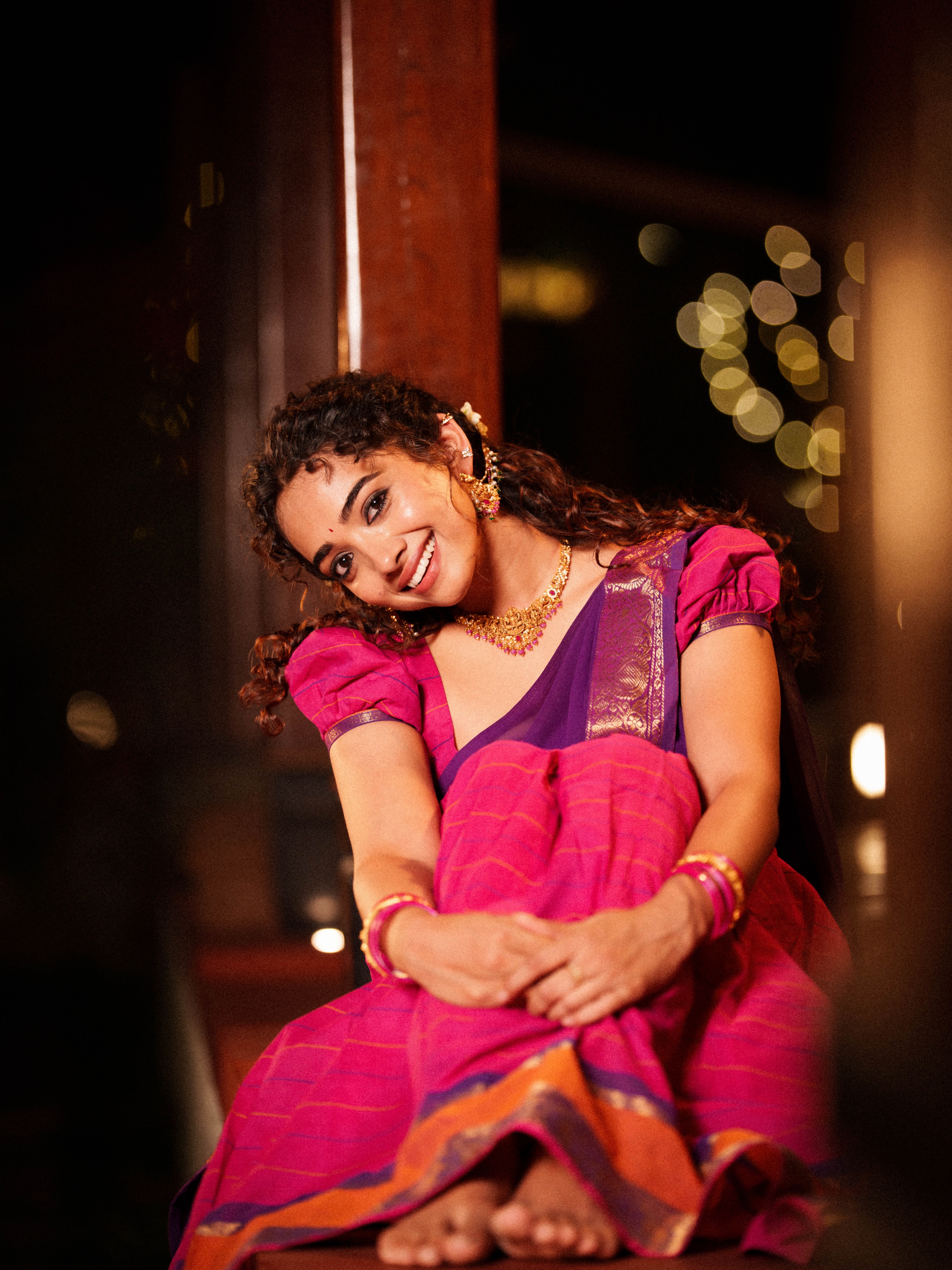Saanve Megghana Poses Gracefully In Purple Saree