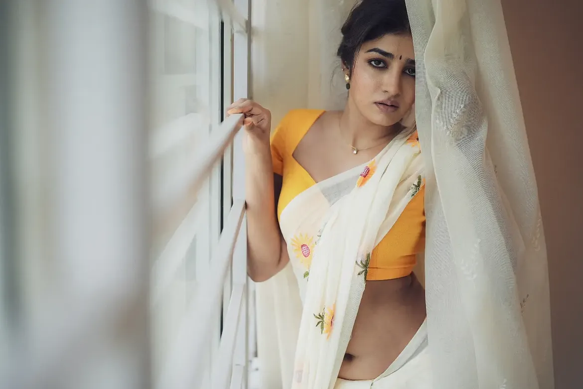 White Saree Look By The Sunlit Window Frame Pose