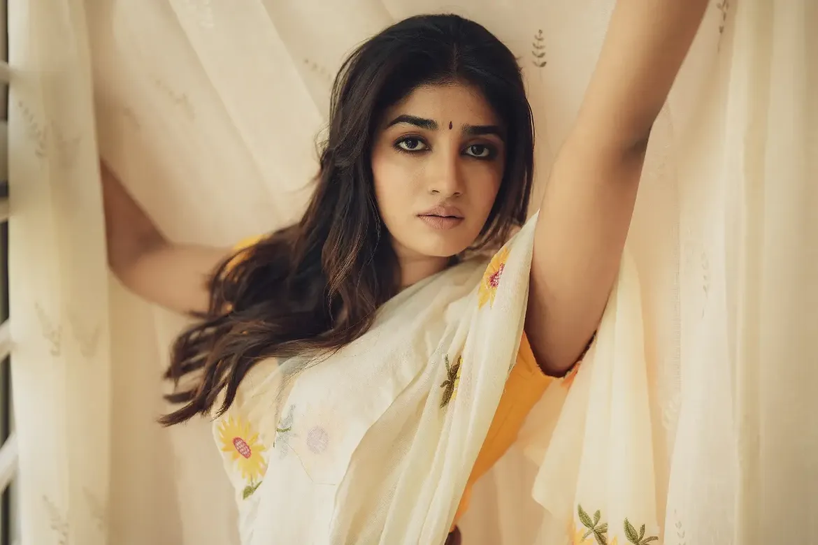 Yellow Blouse And Floral Saree In Soft Glow Mood