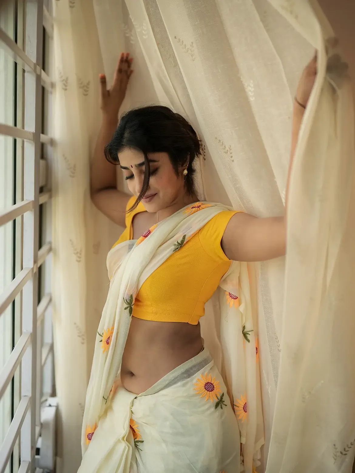 Yellow Blouse Open Design With Criss Cross Ties